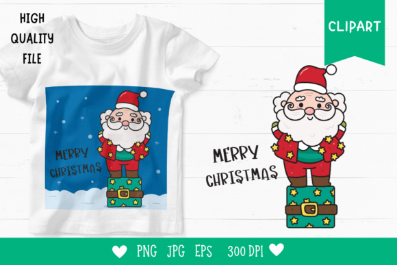 Cute Santa on Gift Box Kawaii Christmas