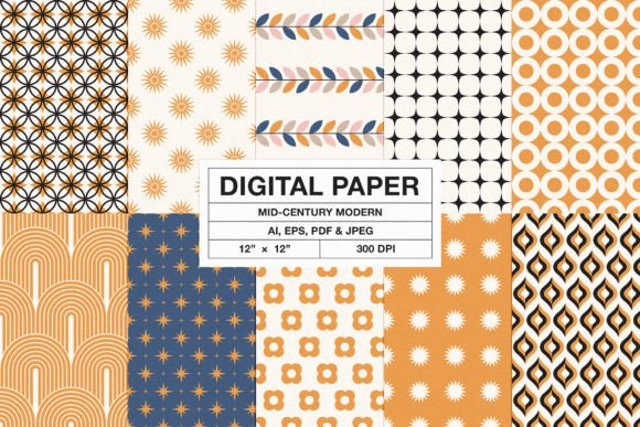 Elevate Your Creative Projects with Retro Mid-Century Modern Patterns Vol.7