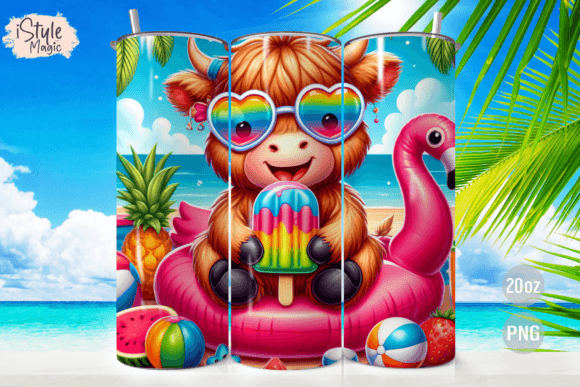 Highland Cow Beach Summer Tumbler Wrap