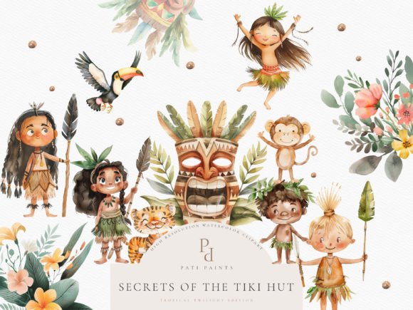 Watercolor Tiki Clipart Bundle