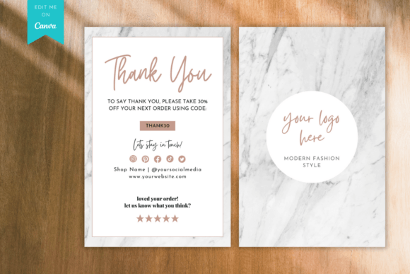 White Marble Thank You Package Insert